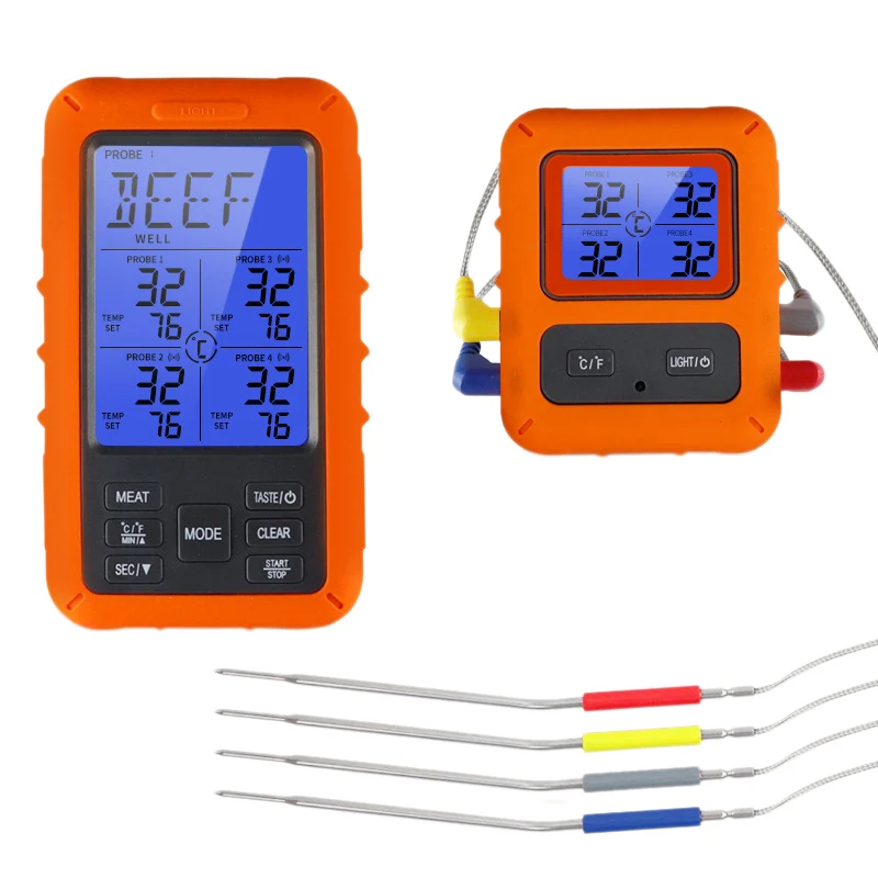 

TS-TP40 Wireless Meat Thermometer Digital Remote Cooking Thermometer BBQ Food Thermometer with 4 Stainless Steel Probes for Gril