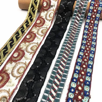 

1Yard Lace Flower Applique Trims Edge Sequin Handmade DIY Material Wedding Clothing Applique Triming cosas de navidad