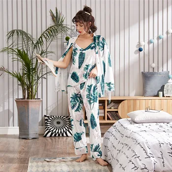 

Sexy Long Sleeve Winter Warm Velvet Sleepwear Fashion Nightwear Casual Female Strap&Pant&Robe 3PCS Set Pajamas Pyjamas Suit