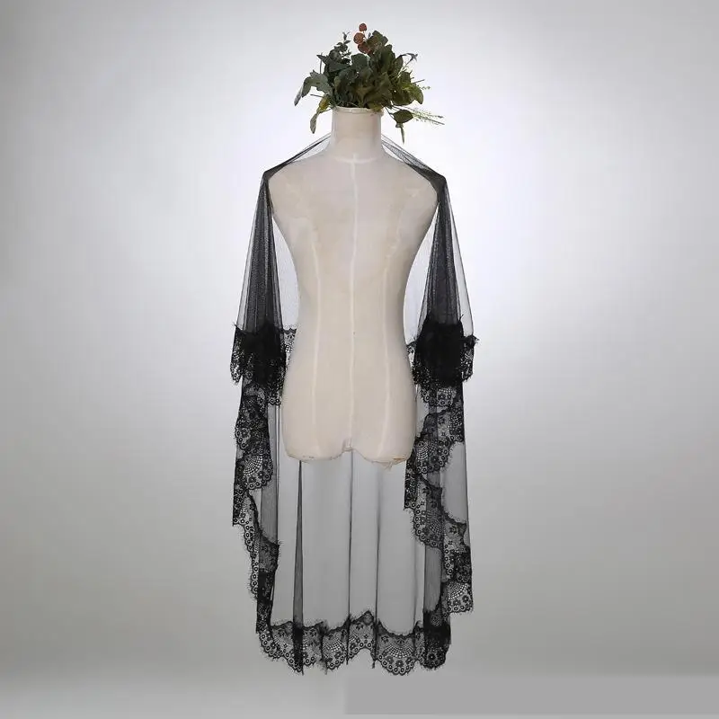 Black Veil Special For Wedding Photography Cos Soft Tulle Lace Applique Edge 3 Meter Long Tailed Chapel Bride Veils Customized bridal veil catholic church veil