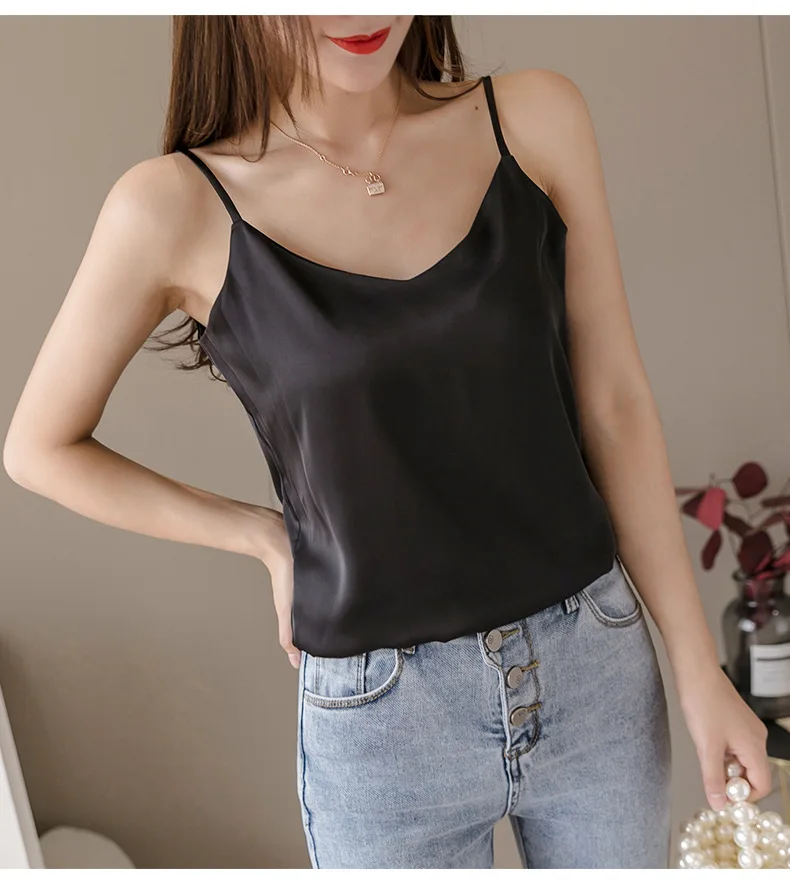 women's bra Women Camisole Fashion Strap Top  Halter V Neck Basic White Cami Sleeveless Satin Silk Tank Tops Women'S Summer  Spring Fall spanx camisole