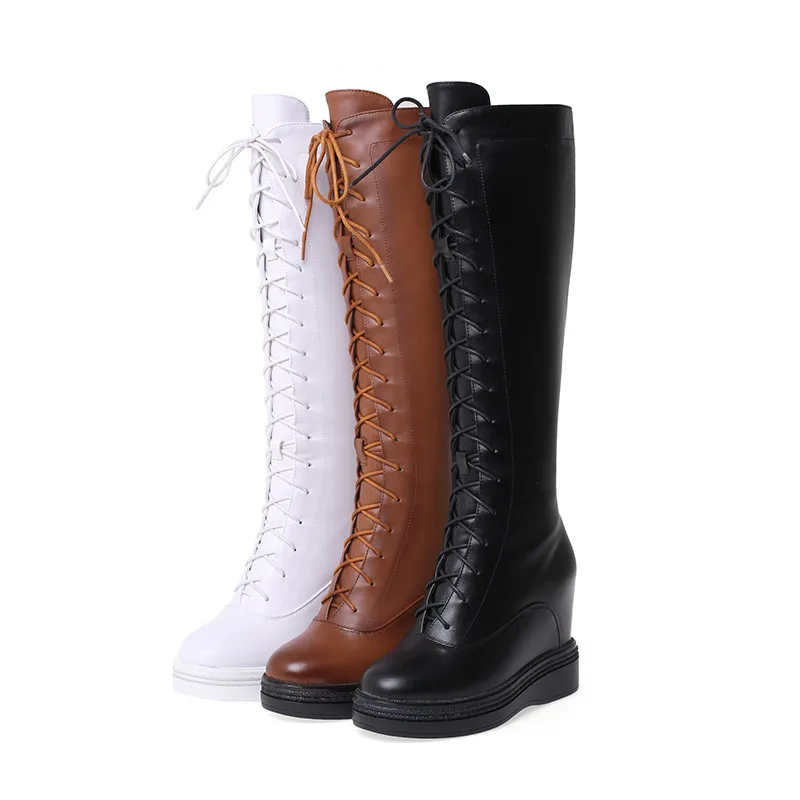 MORAZORA/ г.; модная зимняя обувь; женские сапоги до колена; удобные сапоги на танкетке из натуральной и искусственной кожи; женская обувь; большой размер 40