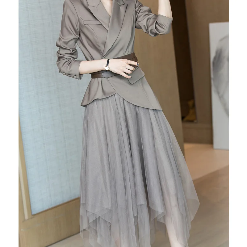 

2019 New Style Europe And America Two-Piece Set Gauze Skirt Western Style by Age Elegant Small Suit WOMEN'S Suit Korean-style