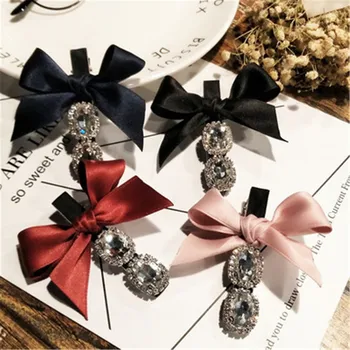 

Korea Beautiful Rhinestone Side Clip Bow Zircon Handmade Duckbill Clip Classic Headdress Hair Accessories