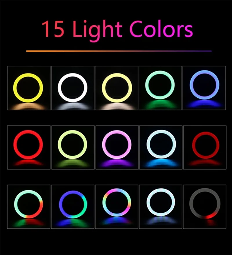 Tongdaytech-33CM 26CM RGB 셀카 Led 링 필 라이트, 사진 메이크업 비디오 라이브 유튜브용 삼각대가 있는 밝기 조절 링 라이트