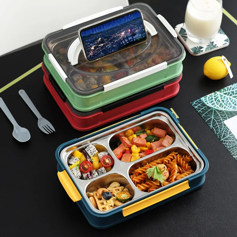 

Japanese-Style Rectangle Bento Box Creative Student Food Thermal Storage Container Portable Picnic Single Lunch Box with Cutlery