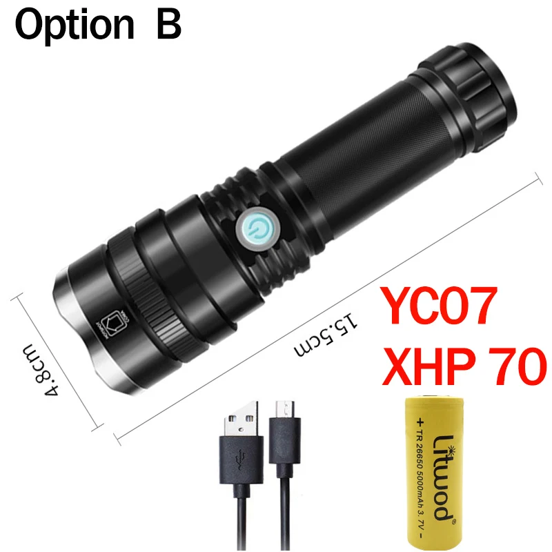 Z25 супер мощный светодиодный фонарик XHP70 XHP50 тактический фонарь USB Перезаряжаемый водонепроницаемый фонарь ультра яркий фонарь для кемпинга - Испускаемый цвет: Option B