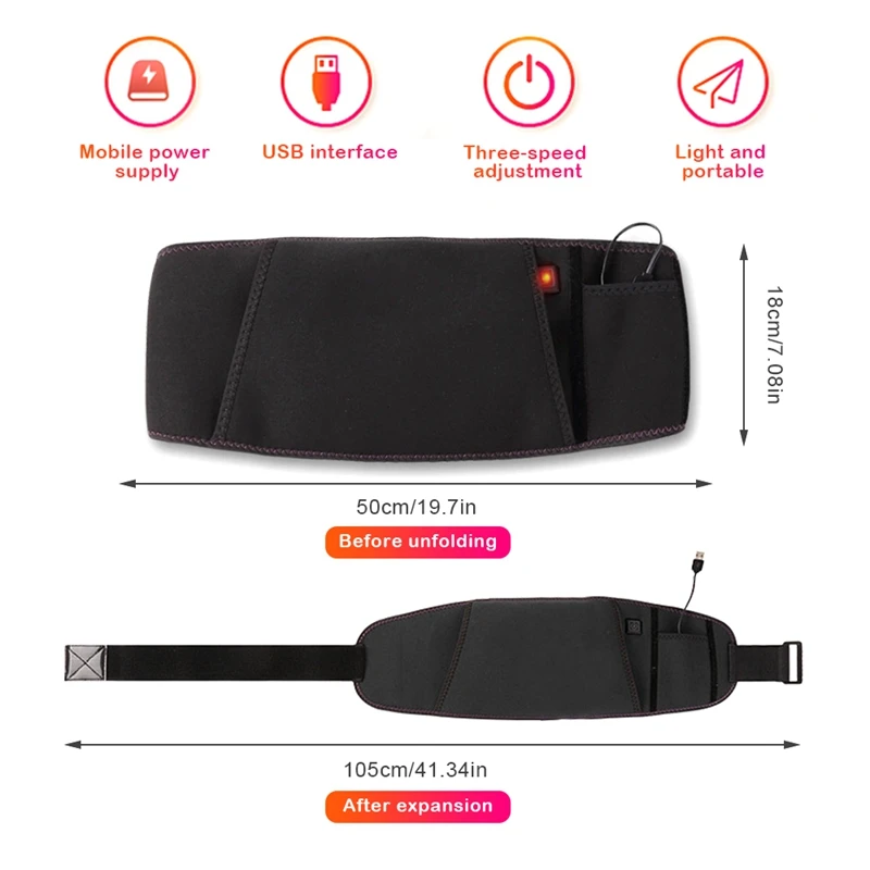 Дальний инфракрасный USB нагревательный массажный поясной ремень, пояс для спины, поддерживающий бандаж, грелка, облегчающая боль, живот, тепловая грелка для женщин