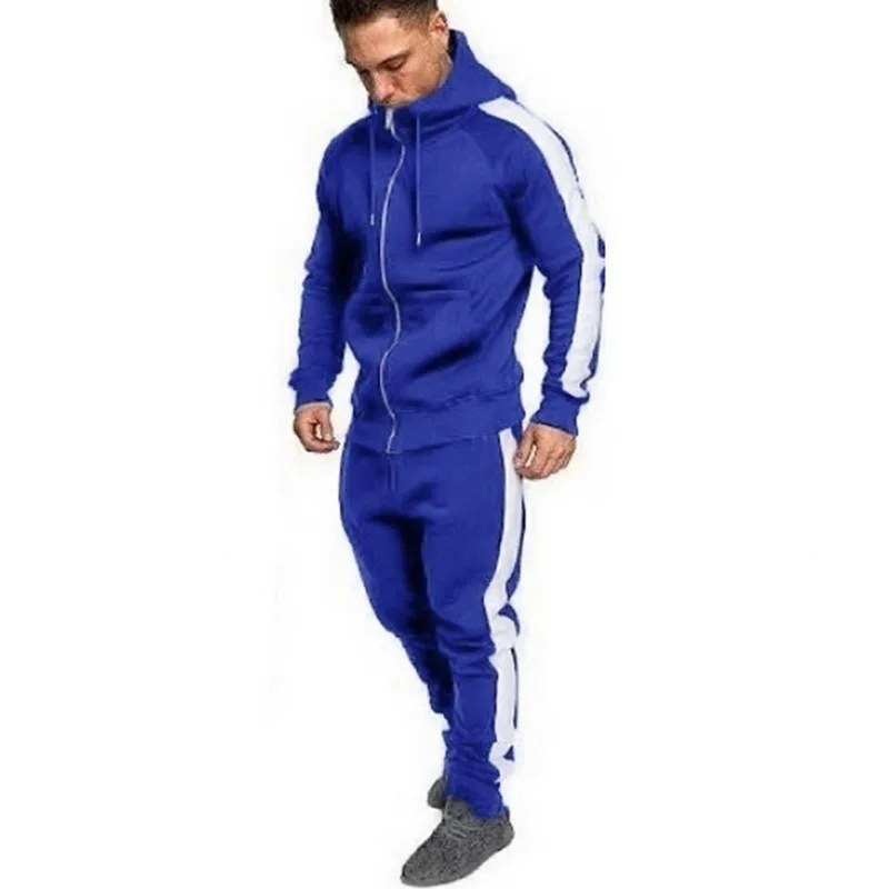 

WENYUJH Casual Hoodies Tracksuits Solid 2 Piece Men Set Autumn White zipper Hooded Jacket Drawstring Pants Sportwear Suits