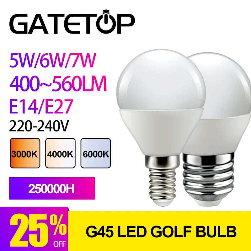 

1 Piece Led Golf Bulb G45 5w 6w 7w 3000k 4000k 6000k E14 E27 220V Warm White Daylight Cold White Lamp light For Home Decoration