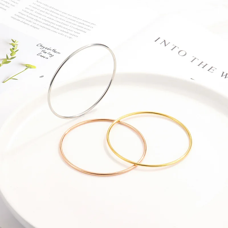 2mm Stainless Steel Single Thin Wire Circle Round Bangle Bracelet Women Simple Classic Jewelry Gold Silver Color 55cm 60cm 65cm 2