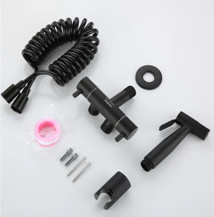shower head hose RG Tuqiu Ручной Биде Душ спрей туалетный набор черный 304 из нержавеющей стали душ Shattaf головка медный клапан набор струйный биде кран Набор - Цвет: shower head hose RG