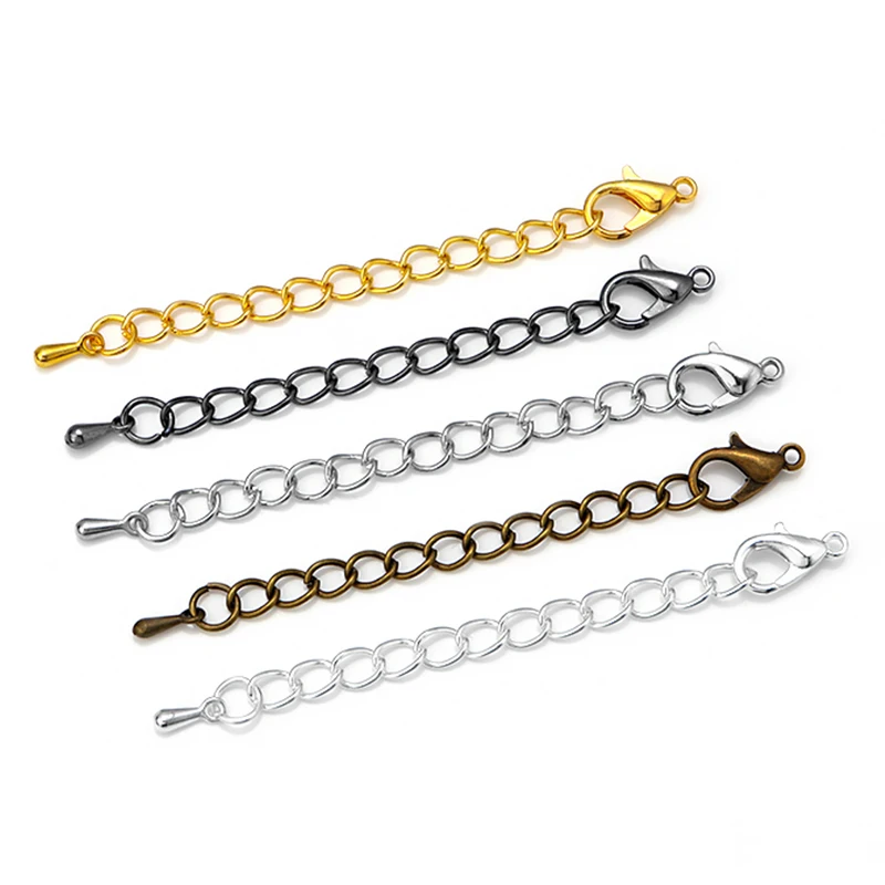 

20pcs/Lot 50 70mm Tone Extended Extension Tail Chain Lobster Clasps Connector For Jewelry Making Findings DIY Bracelet