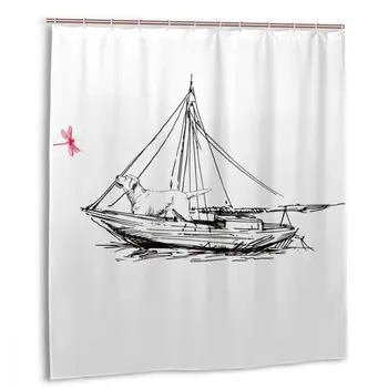 

CHARM HOME Canoeing Gliding Cute Dog Dragonfly Plastic Shower Curtain 66x72 In Customized Bathroom Waterproof Polyester
