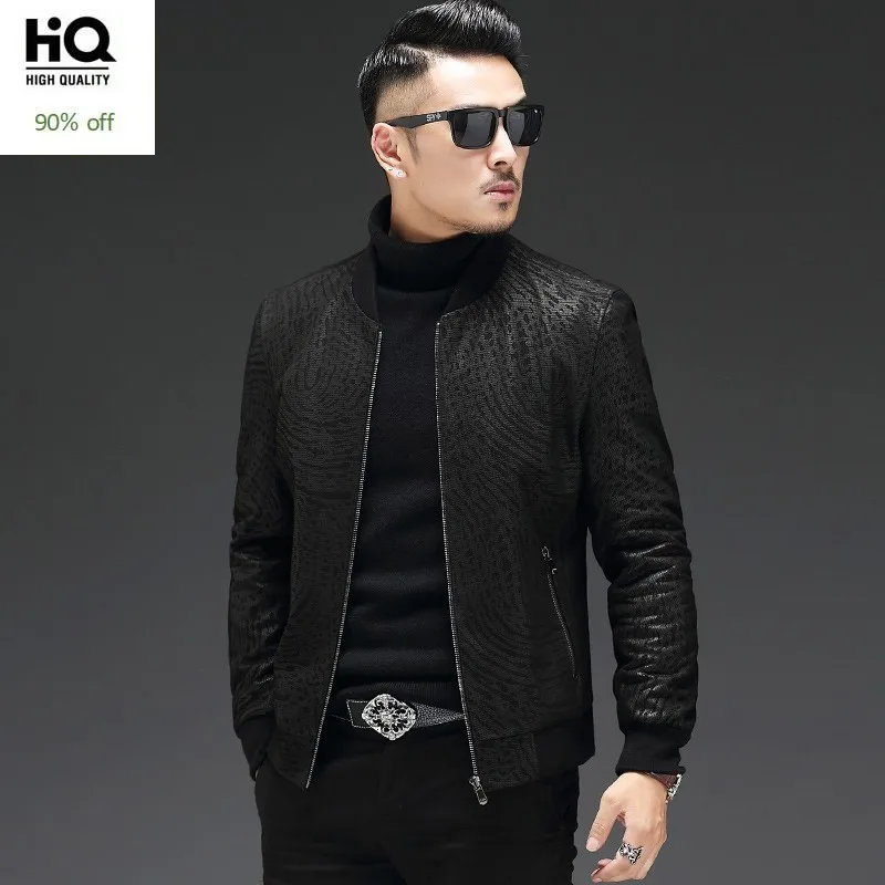 

High Quality Sheepskin Slim Fit Mens Autumn Jackets Long Sleeve Zip Genuine Leather Casual Black Male Outerwear Coats Plus Size