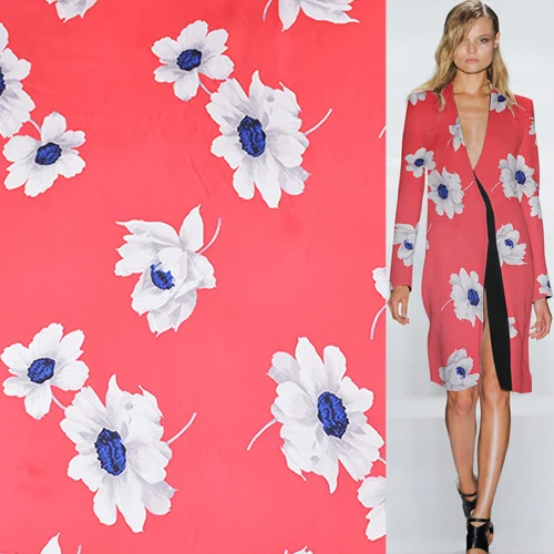 Песочная стирка чистый шелк ткань Атлас Шармез Ткань цветочный принт, SSC421