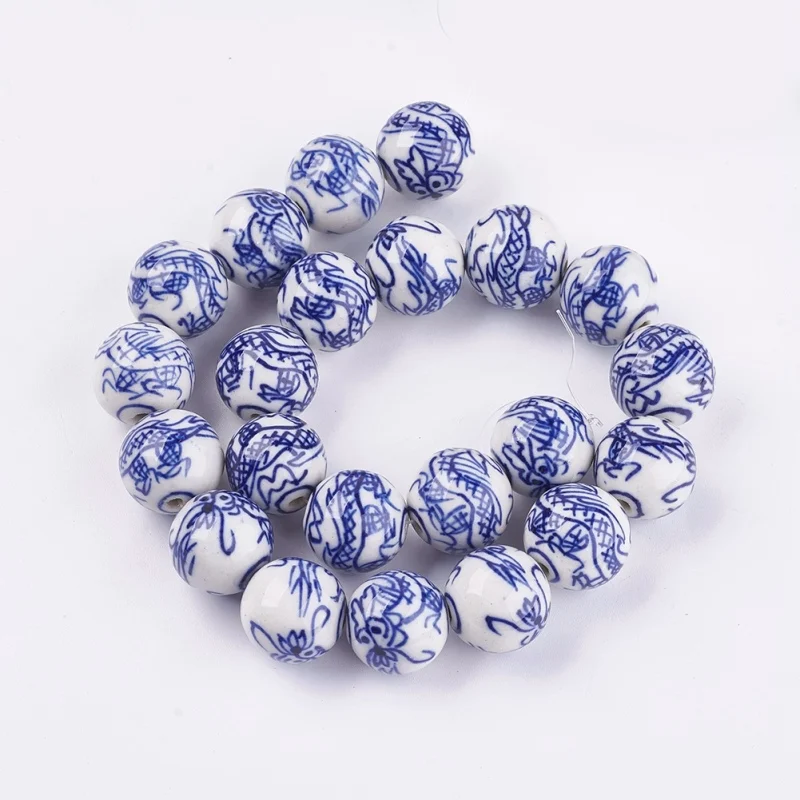 Pandahall 10/20 штук 12-28 мм ручной работы белого и голубого цвета, фарфоровые керамические бусины для самостоятельного изготовления ювелирных изделий - Цвет: 18mm 20pcs