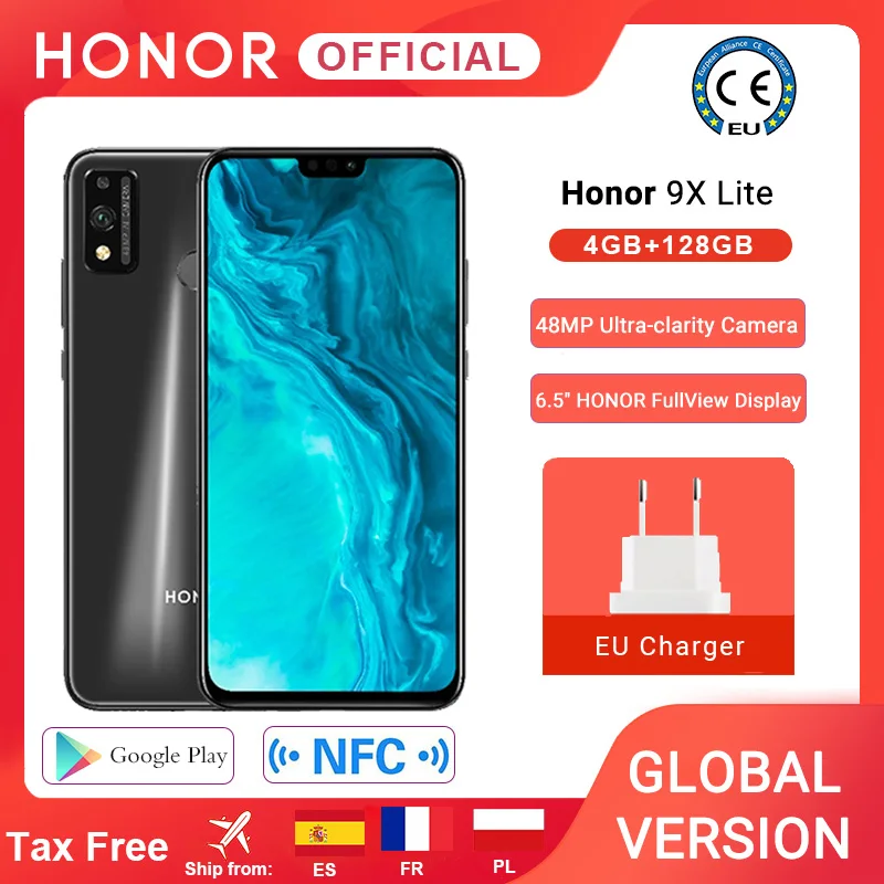 В наличии мобильный телефон Honor 9X Lite 4G 128 ГБ камера 48 МП Kirin 710 6 5 дюйма Android P GPU Turbo NFC |