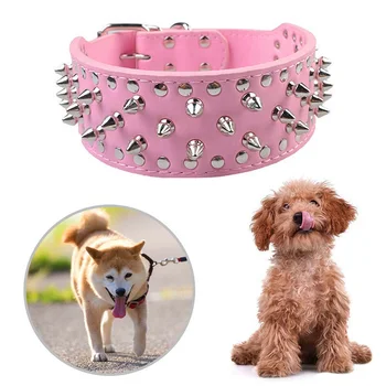 

Sharp Spike Studded Leather Pet Dog Collar-Spiked Pitbull Bulldog Big Dog Collar Adjustable For Medium Large Dogs Boxer S M L XL