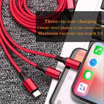 

3 in 1 fast Data line Cable Three-in-one Fast charge Android Type-C Multi-function A drag three Data Mobile phone charging cable