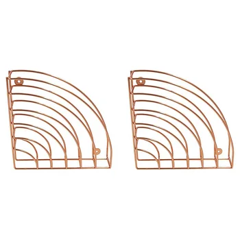 

2 Packs Hanging File Holder Organizer Metal Wire Basket Geometric Shelf Wall Mount Magazine Rack, Rose Gold