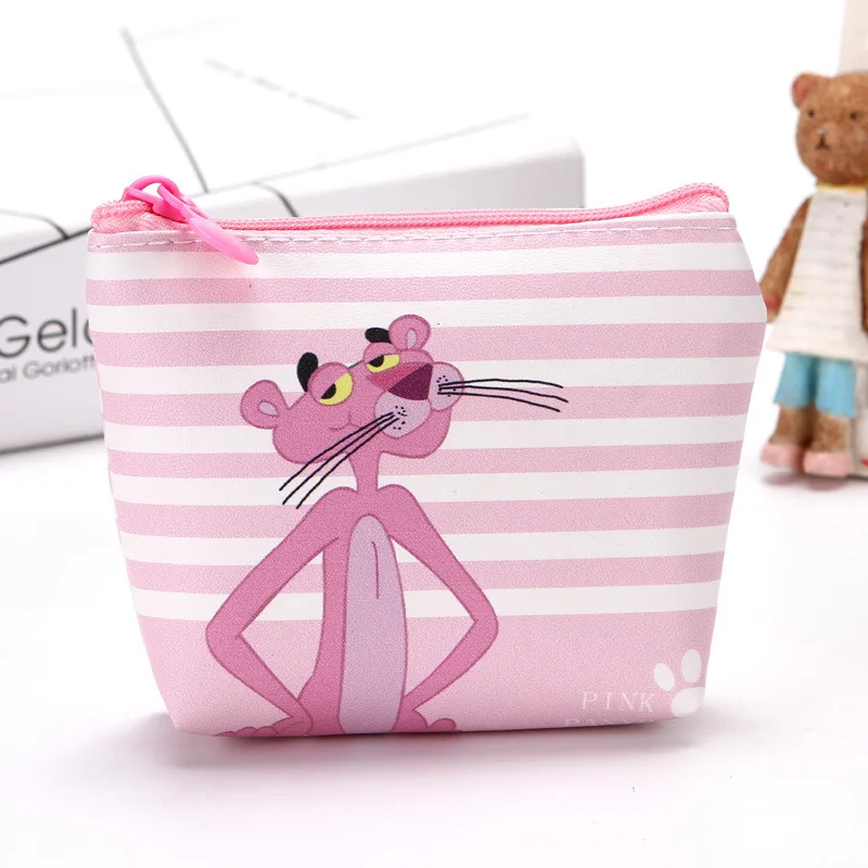 New Cartoon The Pink Panther Students Coin Purse Children Pu Zipper Change Purse Women Men's Mini Wallet Key Card Bag Kids Gift