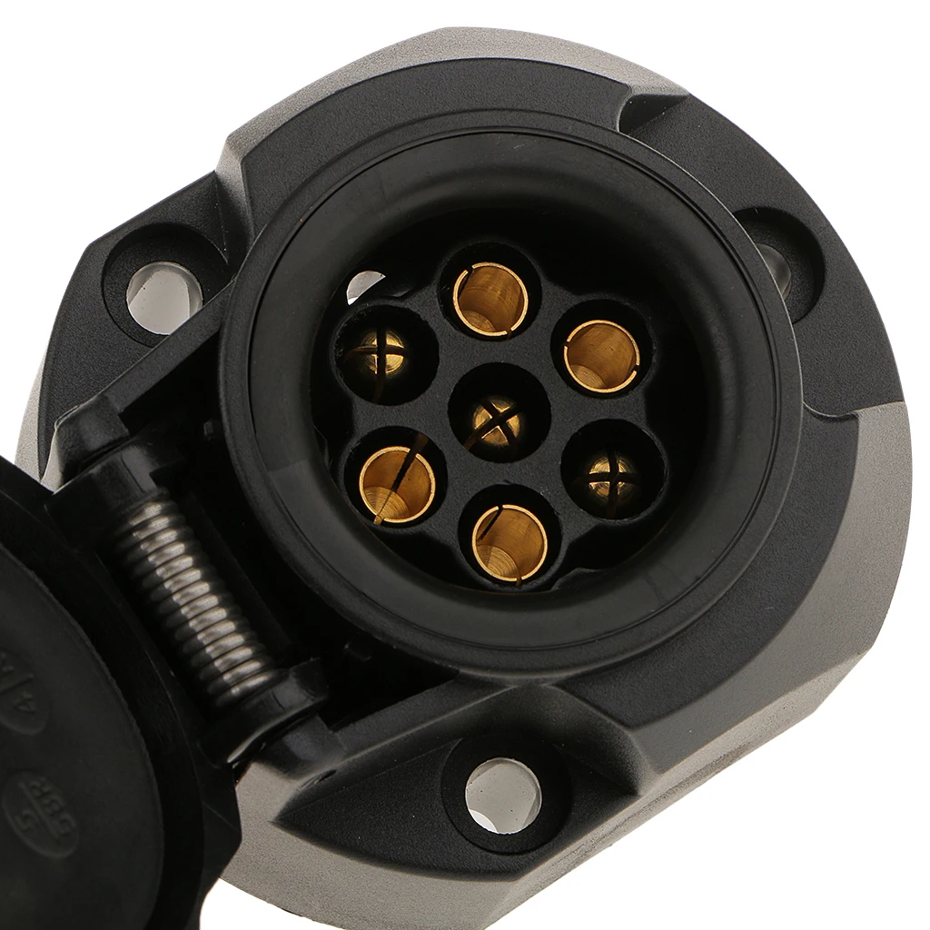 7 Pin Copper Short Towing Caravan Socket Plug Connector PVC, Black