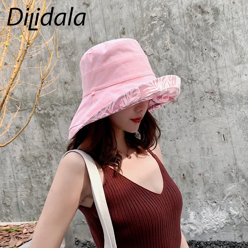 Dilidala Двусторонняя Рыбацкая шляпа с принтом для женщин, дикая летняя уличная Солнцезащитная шляпа от солнца, модная Повседневная Панама