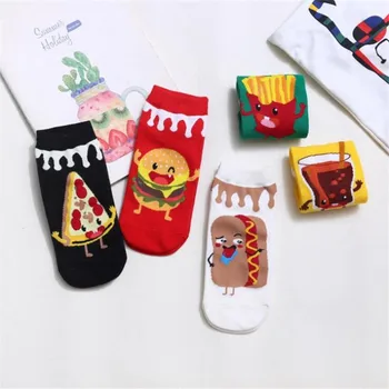 

Creative High Quality Fashion Harajuku Kawaii Food Socks Women Cartoon Hamburger Pizza French Fries Funny Socks Short Female