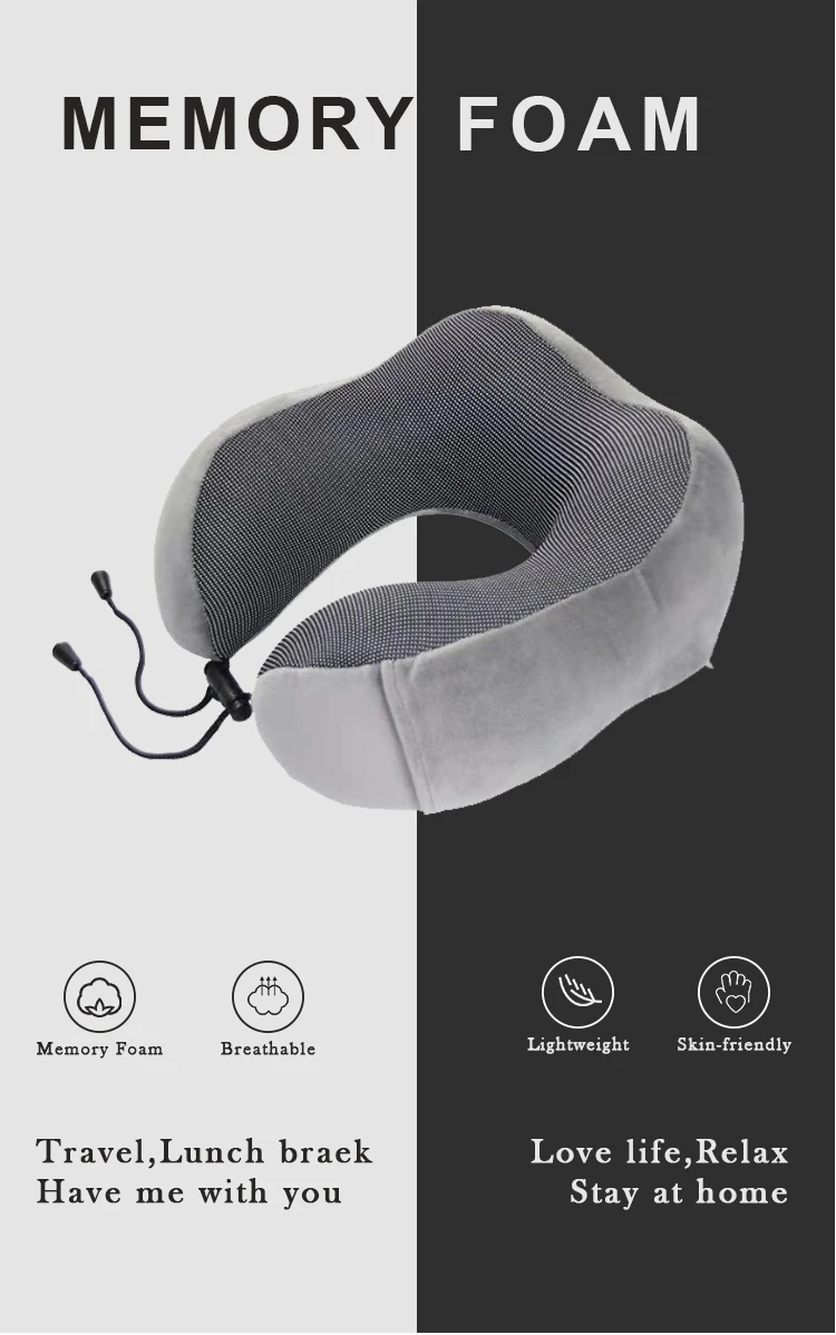U-Shaped High Quality Memory Foam Travel Neck Pillow With Magnets