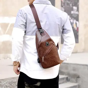 

2020 Newest Hot Men's PU Leather Waist Bag Solid Sling Men Outdoor Fanny Pack Students Sport Pure Color Chest Bag Phone Bags/E　