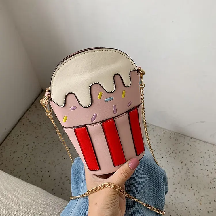 New Creative Funny Personality Ice Cream Shoulder Bag Hit Color Cute Pu Messenger Bag for Women Cute Purse Handbags Party Bags