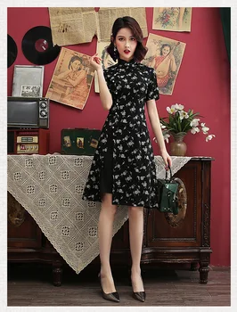 

Summer chiffon black dresses Ao Dai for ladies