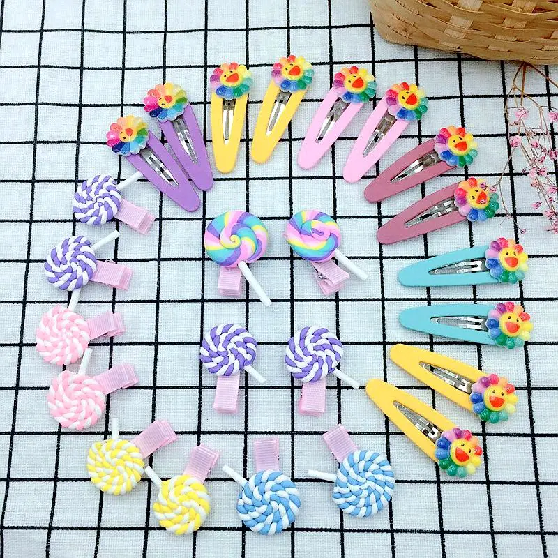 

24 Pcs Set Mixed Hairpins Included 12 Pcs Candy Color Clamp Hairpin And 12 Pcs Sunflower Hairpin BB Hair Clips For Girls Kids