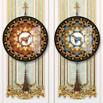 

2pcs 5D DIY Diamond Painting Horse Round Framed Tassels Mural Wall Stitch DIY Framed Drill Eco-friendly Craft Cross Stitch
