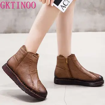

GKTINOO Women Retro Boots Fashion Handmade Ankle Boots Genuine Leather Flat Boots Comfort Soft bottom Female Casual Shoes Women