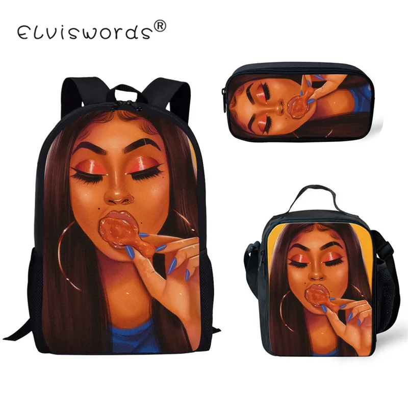 

ELVISWORDS Black Art African Print 3pcs/set School Bags 2019 Girl School Backpack for Kids Children Toddler School Mochila