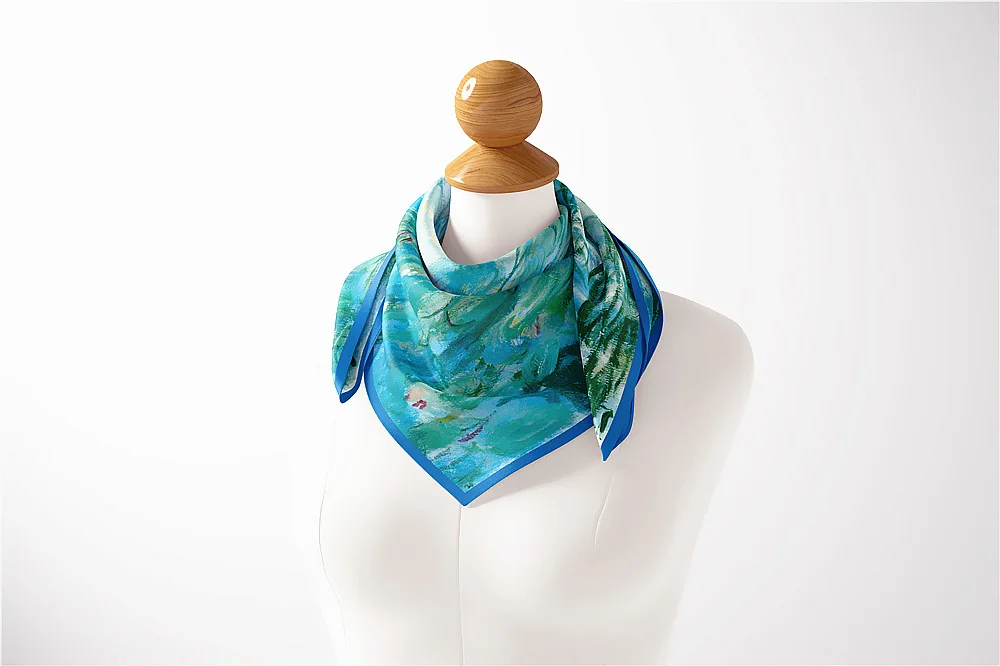Monet Ölgemälde Twill 100 % Seidenschal Mode Bandana Damen Schal Wraps 53 cm quadratische Schals Hijab Kopftuch Halstuch – Detail 11