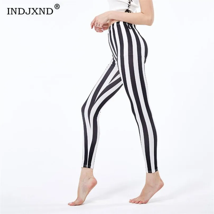

INDJXND High Waist Fitness Leggings Women New Fashion Skinny Push Up Vertical Legging Spandex Stripe Pants Milk Silk Leggings