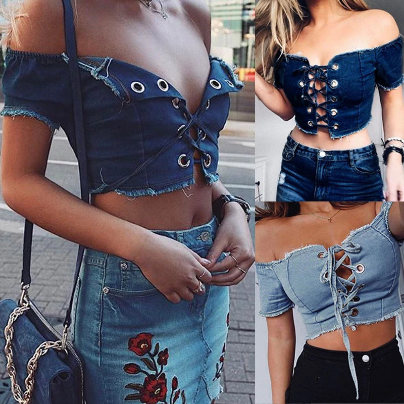 Новинка 2020 модный сексуальный укороченный Топ для женщин джинсовый бюстгальтер