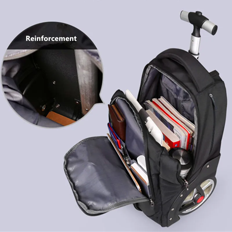 Business trolley backpack big wheels computer bag student schoolbag laptop tablet storage bags travel handbag shoulders luggage