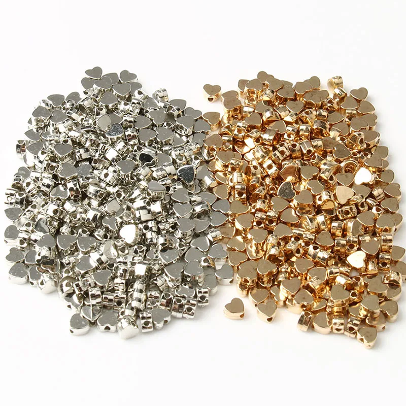 100/200/300/500Pcs Love Heart Gold Silver Color CCB Loose Spacer Beads For Charm Jewelry Making DIY Necklace Bracelet Supplies | Украшения