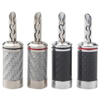 

4pc Speaker Terminal Audio Jack Banana Connector Amplifie Sawtooth Rhodium Carbon Fiber Pure Copper Adapter Black Silver