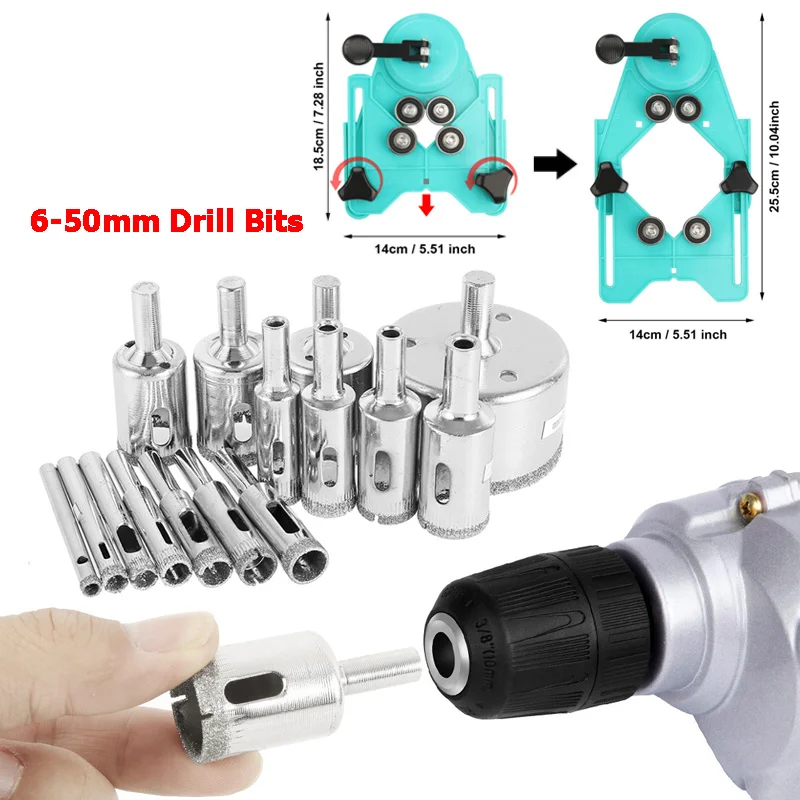

15Pcs Diamond Coated Drill Bits with Hole Saw Guide Jig Fixture Set 6-50mm/1"-3.15" Separate Tile Drill Bit Locator Hole Opener