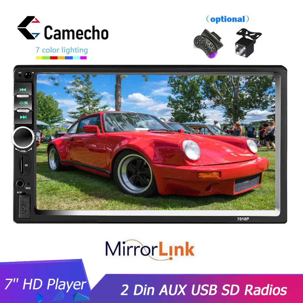 Camecho 7018B 2 Din автомагнитола 7 ''двойной аудио сенсорный экран автомобильный мультимедийный плеер MP5 MP3 USB FM Bluetooth с камерой заднего вида