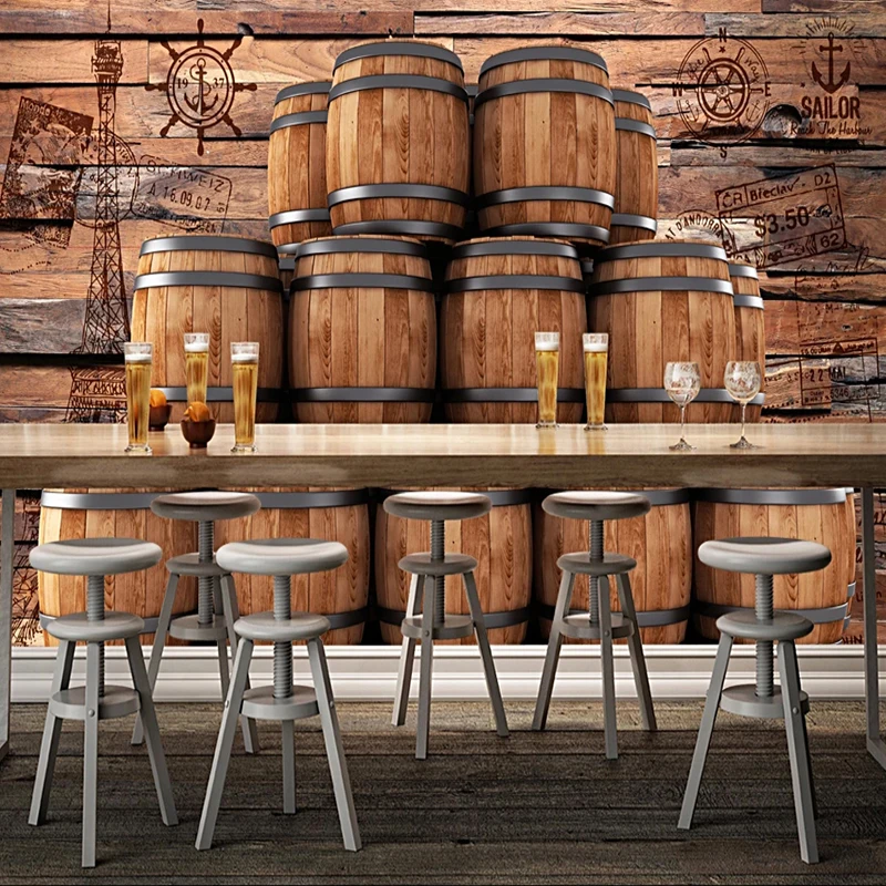 

Custom Self-Adhesive Wallpaper Retro 3D Stereo Wood Board Wine Barrel Photo Wall Murals Restaurant Cafe 3D Sticker PVC Wallpaper