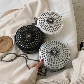 

FANTASY 2020 New Style Crystal Rivet Round Crossbody Messenger Bags For Women Chain Bohemia Handbags Vintage Fashion Travel Bags