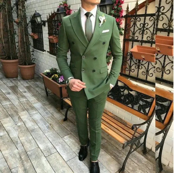 

Custom Made Fashion Double Breasted Men Suits Groom Tuxedos Green Man Prom Party Business Suits Blazers (Jacket+Pants)