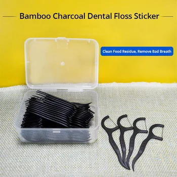 

50 Pieces/Box PJKQ001 Activated Bamboo Charcoal Dental Flosser Teeth Tartar Daily Use Dental Floss