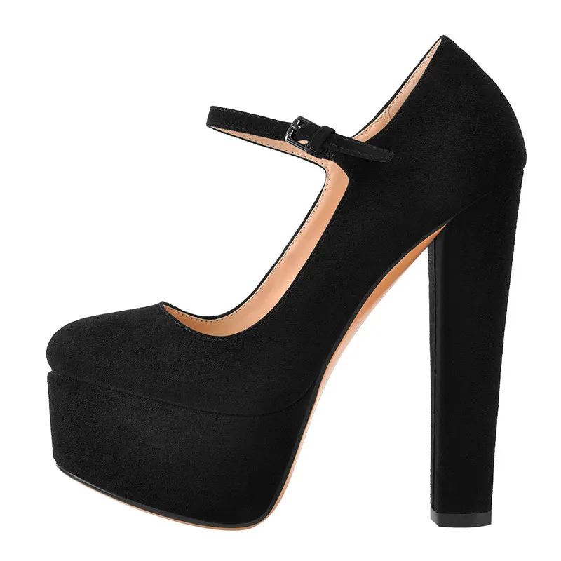 

Richealnana Women's Platform Mary Jane Pumps Ankle StrapThick 16cm Round Heel High Heels Dress Buckle Large Size Shoes